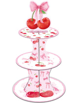Cherry Bow Birthday Party Decorations - 3 Tier Pink Bow Cupcake Stand