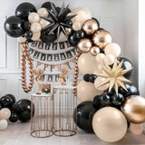 Sand White Black Gold Balloon Arch Kit,Balloon Garland with Star Foil