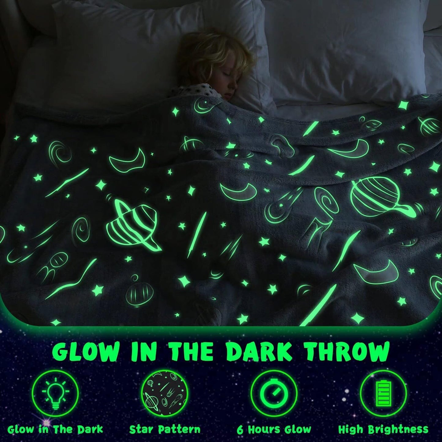 inhand Blue Glow in The Dark Blanket Space Toys Birthday Gifts for