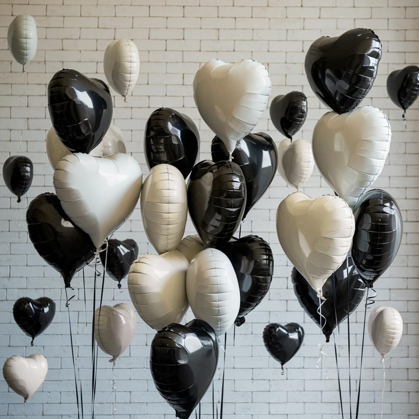 Black White Heart Balloons, 19PCS Black and Cream White Heart Shape