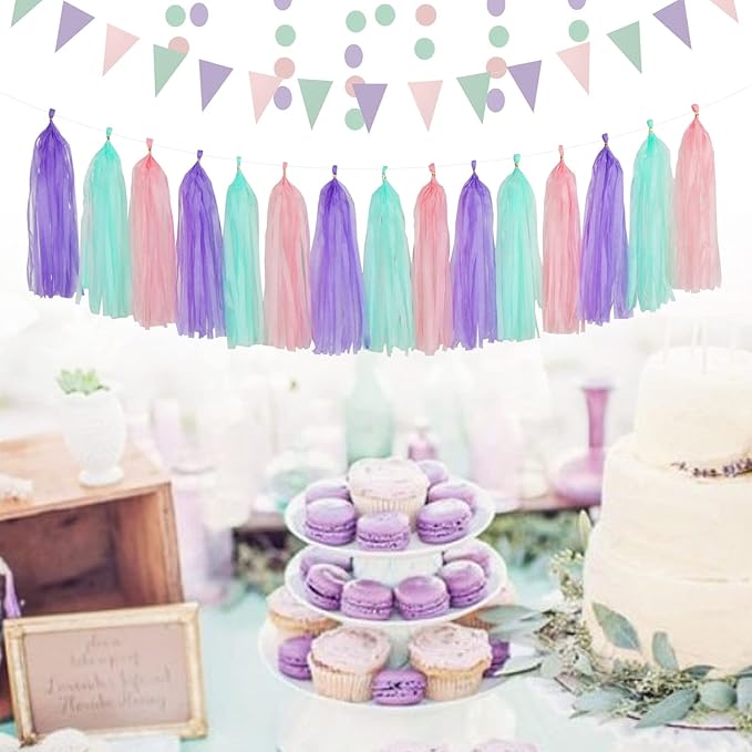 Pink-Purple Mint Mermaid Ocean-Themed Party-Decorations - 15pcs