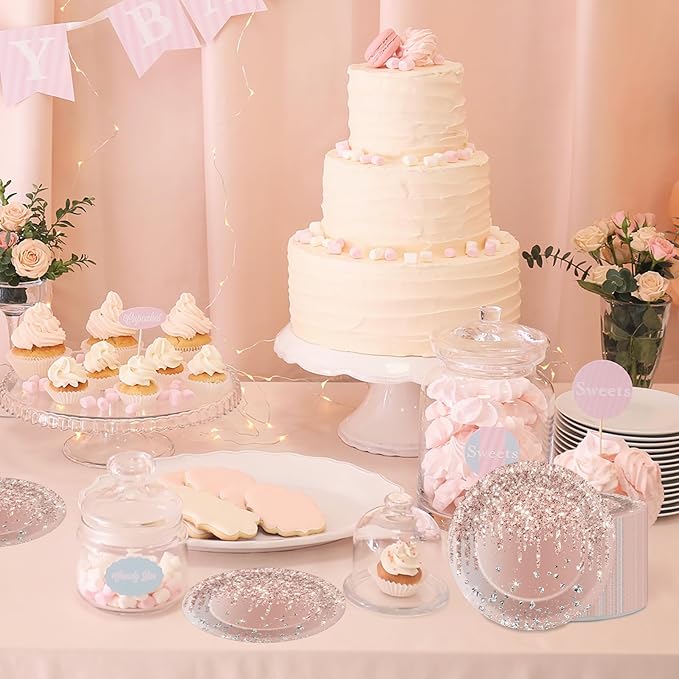 48 PCS Rose Gold Birthday Plates Pink Rose Gold Paper Dinner Dessert
