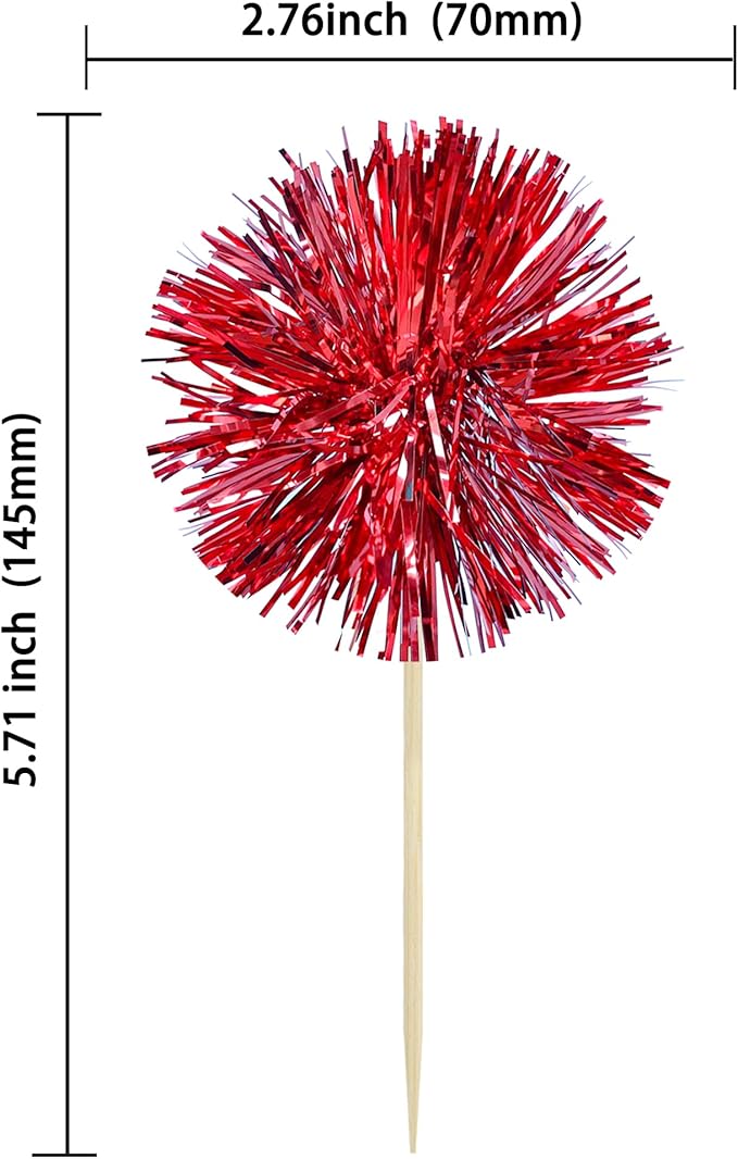 Gyufise 30Pcs Foil Firework Cupcake Toppers Sparkle Tinsel Cake #16