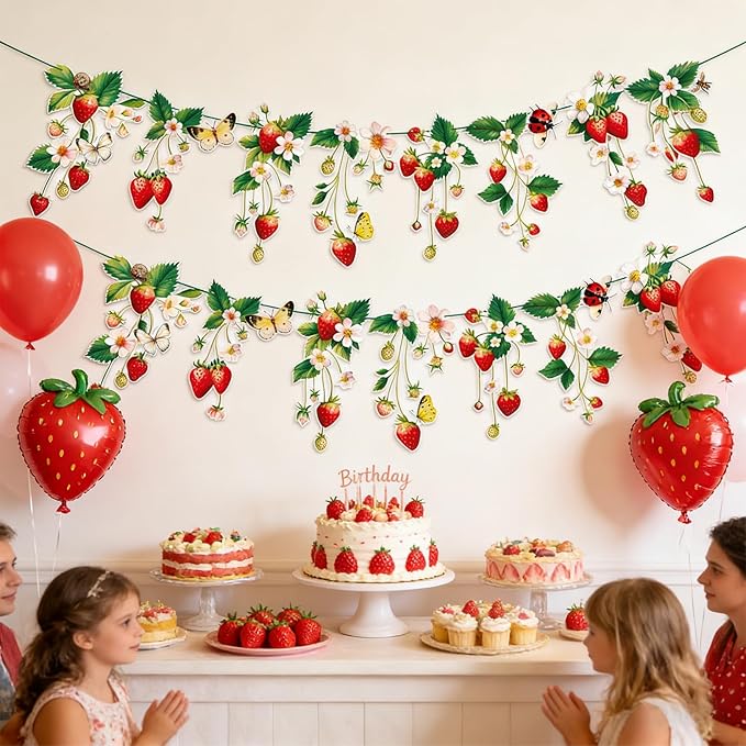 Strawberry Garland Banner Berry First Birthday Decor Strawberry