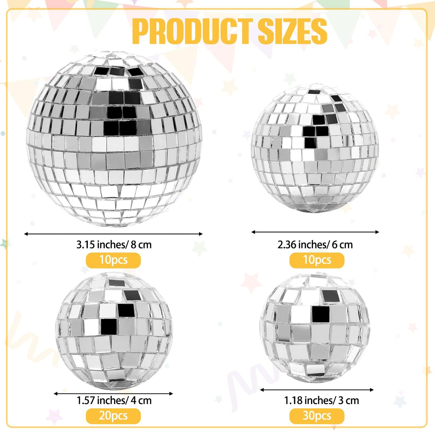 Geetery 70 Pcs Disco Ball Cake Topper Various Sizes Reflective Mirror