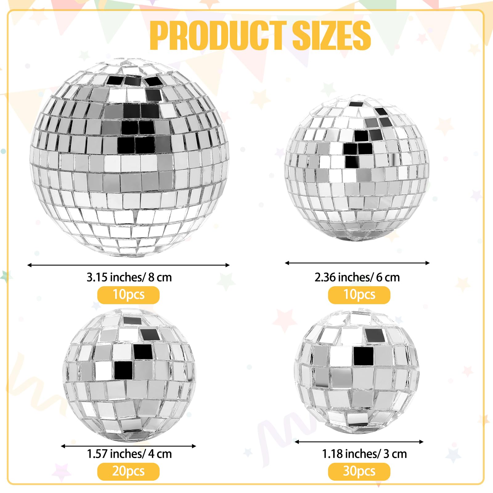 Geetery 70 Pcs Disco Ball Cake Topper Various Sizes Reflective Mirror