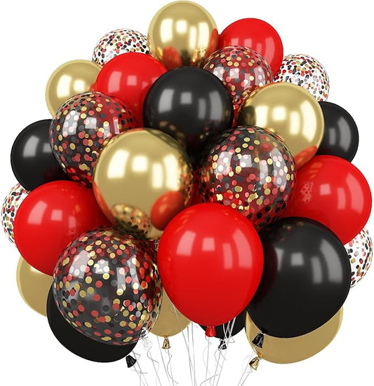 Red and Black Balloon, 60 Packs 12 Inch Red Black and Gold Balloon,