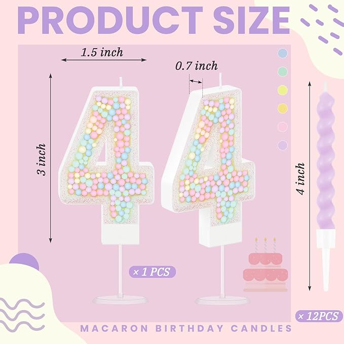 MTLEE Number 4 Birthday Candle with 12 Pcs Spiral Candles for Girls Ma