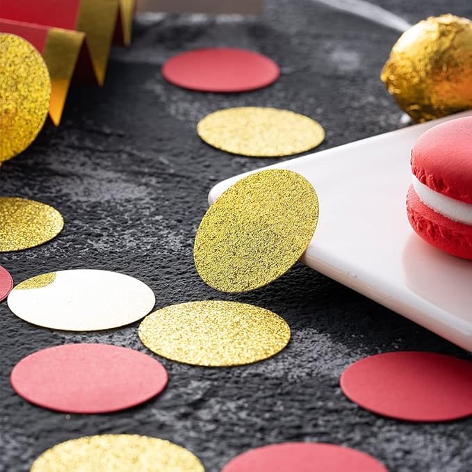 Gold and Red Confetti Table Decoration for Birthday Wedding