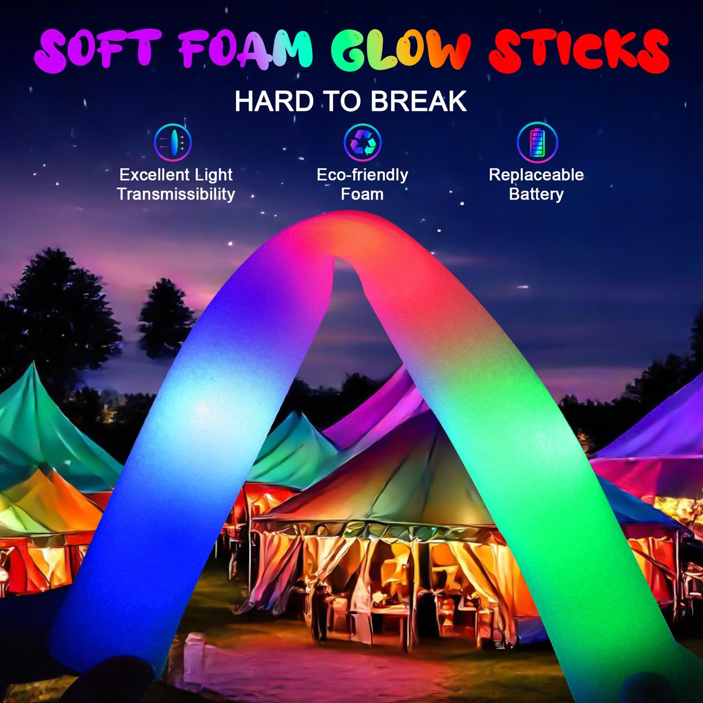 HONLYNE 46 PCS Foam Glow Sticks with 3 Modes Colorful Flashing, Foam