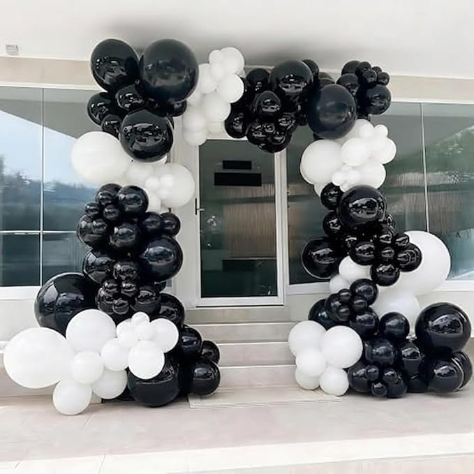 YMSZ Black and White Balloons Garland Arch Kit, 134pcs White Balloon