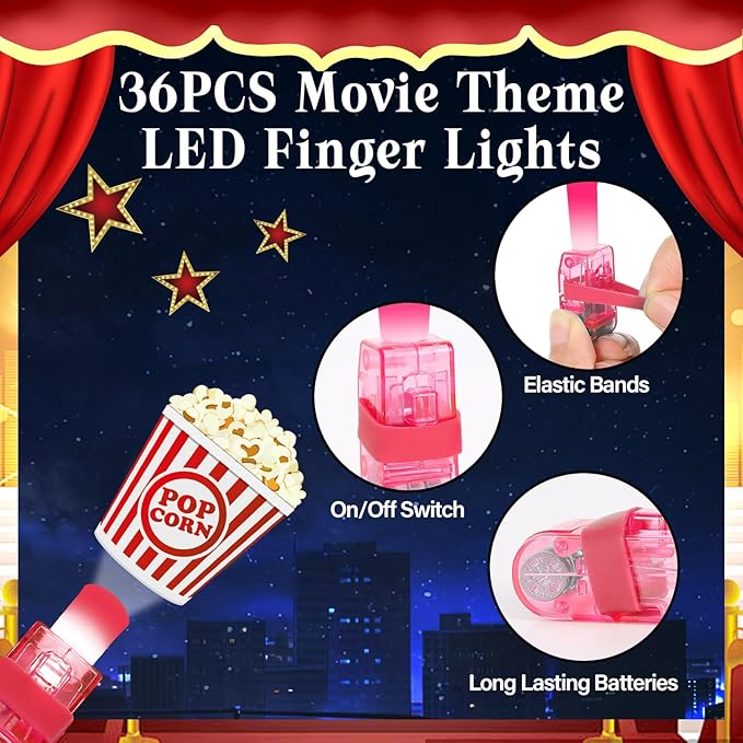 36Pcs Movie Night LED Finger Lights Movie Theme LED Finger Lights