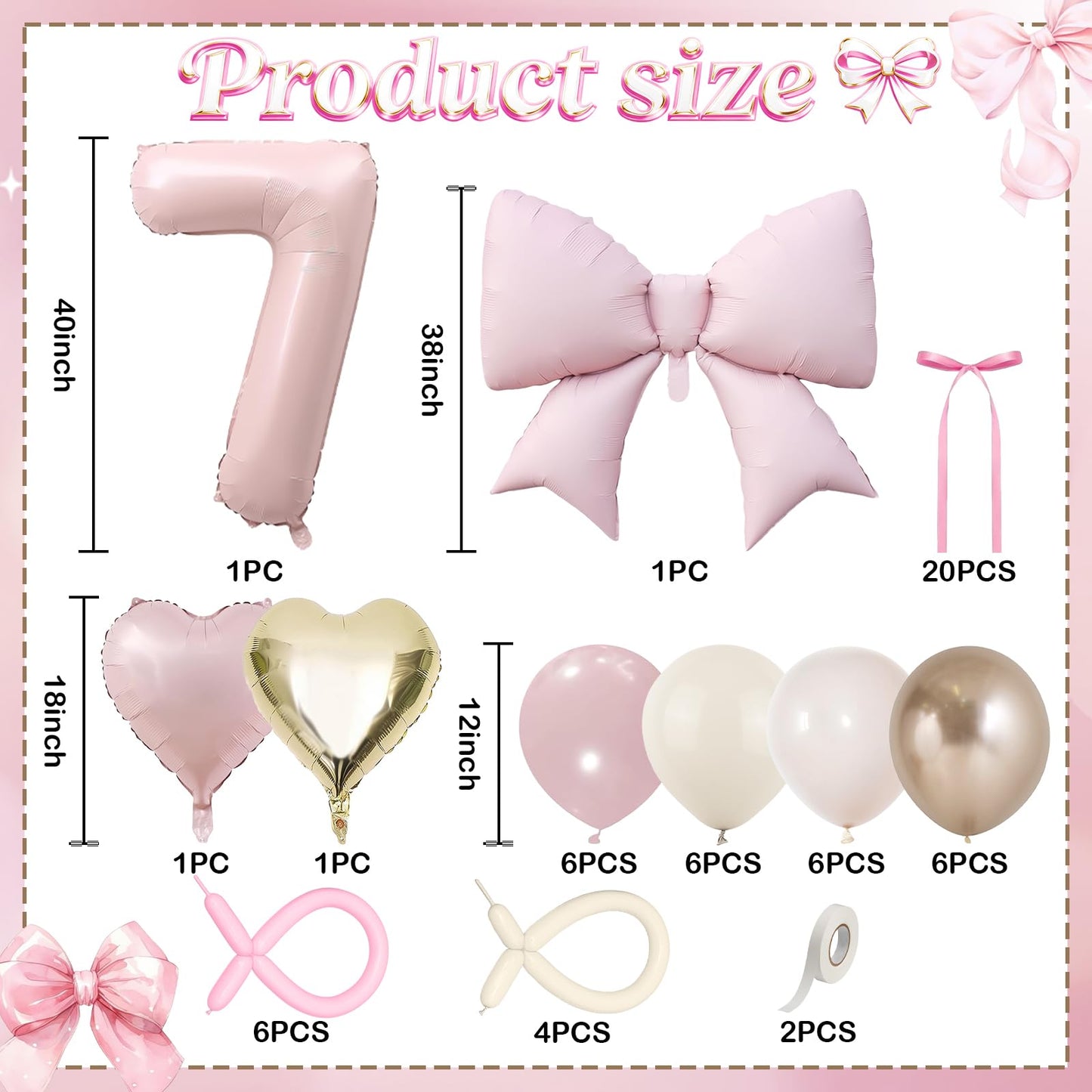 Number 7 Balloon, Blush Light Pink Gold Beige White Sand Latex