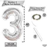 KatchOn, Big Silver Number 3 Balloon - 40 Inch | 3rd Birthday