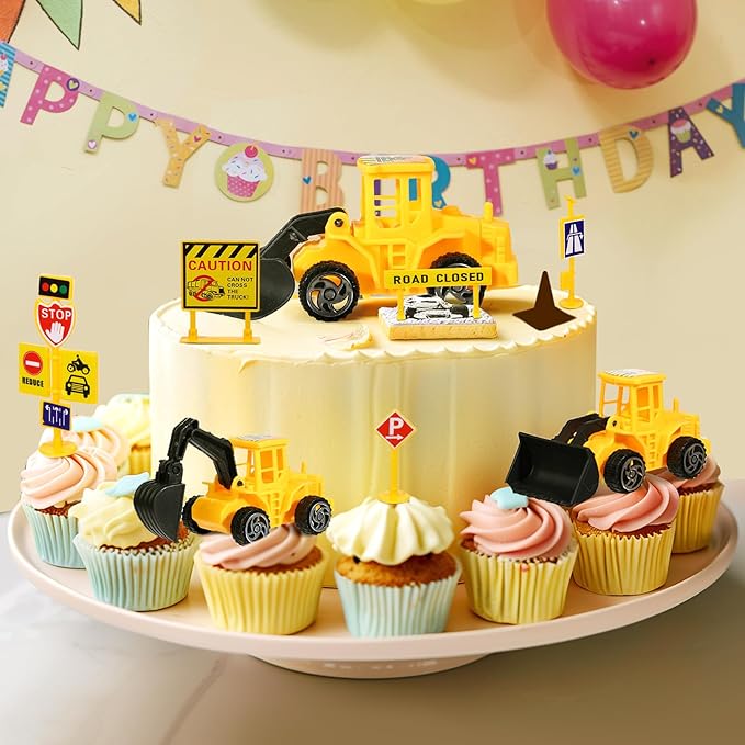 16 Pieces Construction Cake Topper Construction Birthday Party