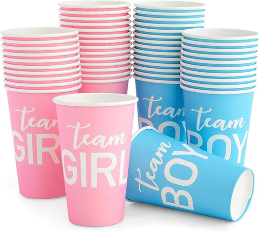 Paper Party Cups Gender Reveal Party Supplies 12 oz Pink and Blue 50