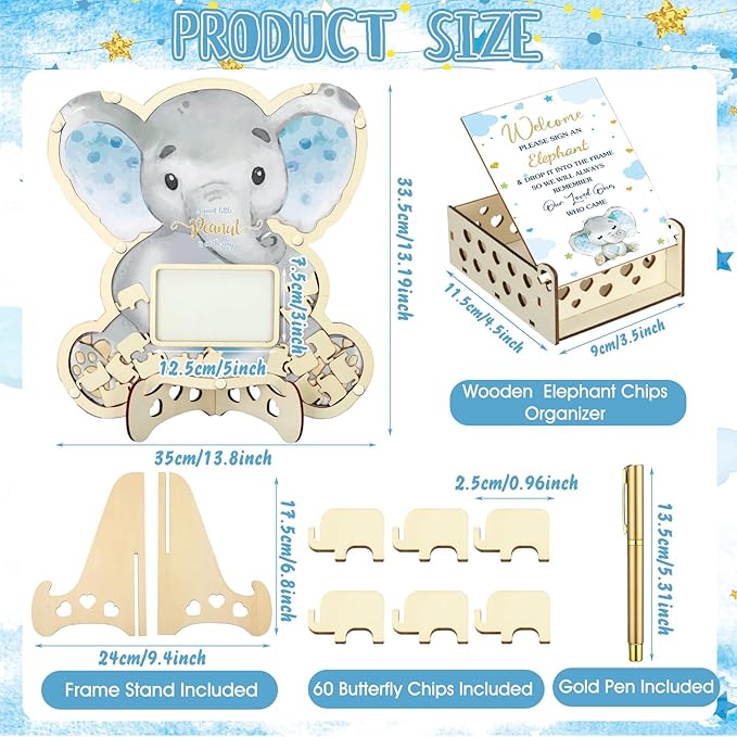 63 Pcs Elephant Baby Shower Guest Book Alternatives Set Baby Shower