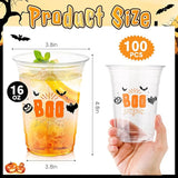 100 Pcs Halloween Plastic Cups Bulk 16 oz Disposable Halloween Boo