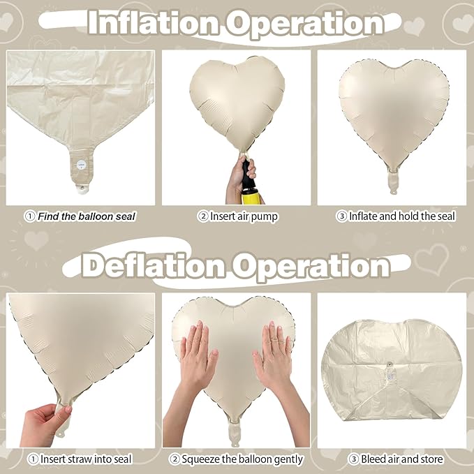 Blue Cream Heart Foil Balloons, 12Pcs Baby Blue Beige Nude Heart