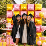 Pearl Pink and Gold Square Foil Balloon Wall,19 Inches Double Sided