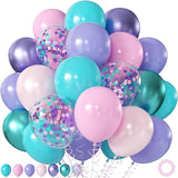 Mermaid Balloons, 60Pcs 12inch Metallic Purple Pink Blue Balloons