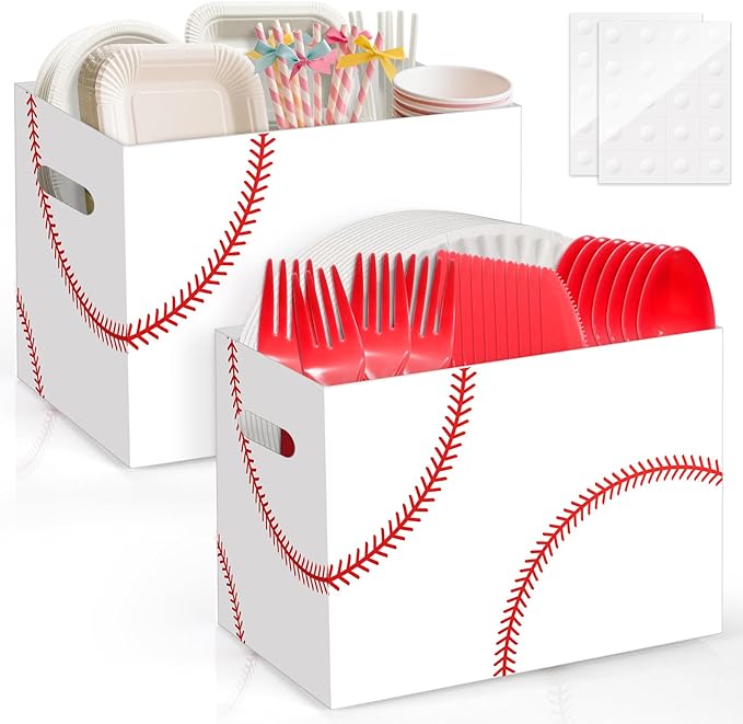 2PCS Baseball Utensil Holder Paper Utensil Caddy for Baseball Party