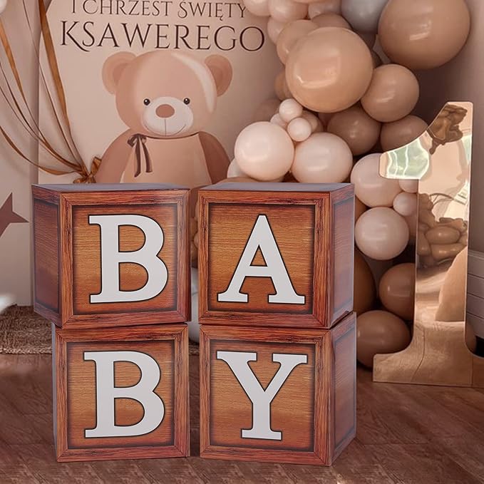Baby Shower Decorations Boxes with Letters for Gender Reveal Wood 4