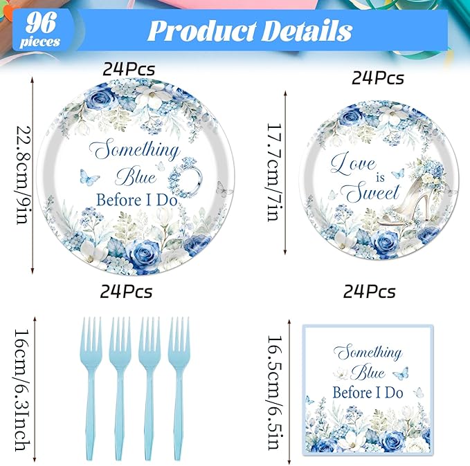 Something Blue Bridal Shower Decorations 96PCS Bachelorette Wedding
