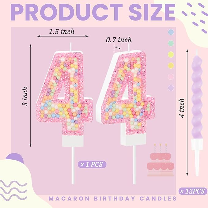 MTLEE Number 4 Birthday Candle with 12 Pcs Spiral Candles for Girls