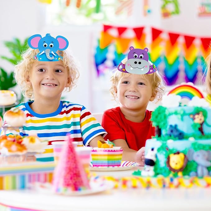 24 Sets Jungle Animal Headbands Craft Kits Safari Crown Art Sets DIY