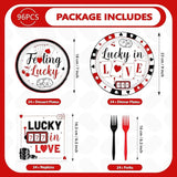 96 Pcs Casino Party Decorations Lucky In Love Plates and Napkins