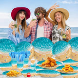 140Pcs Beach Party Supplies Ocean Waves Tableware Set Summer Beach