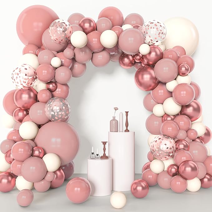 Amandir 153pcs Dusty Pink Balloon Garland Arch Kit, Different Sizes