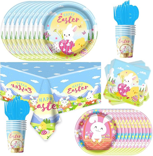 Easter Party Tableware Set 81 Pcs Easter Bunny Decorations