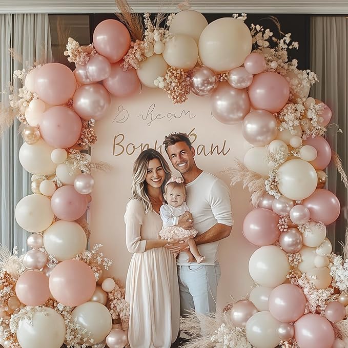 Boho Dusty Pink Balloons Garland Arch Kit, Double Stuffed White Pearl
