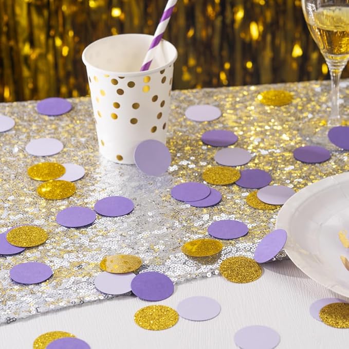 Gold and Purple Lavender Confetti Table Decoration for Wedding