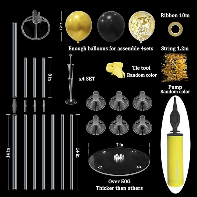 Black and Gold Party Decorations 4 Set Balloon Stand Table
