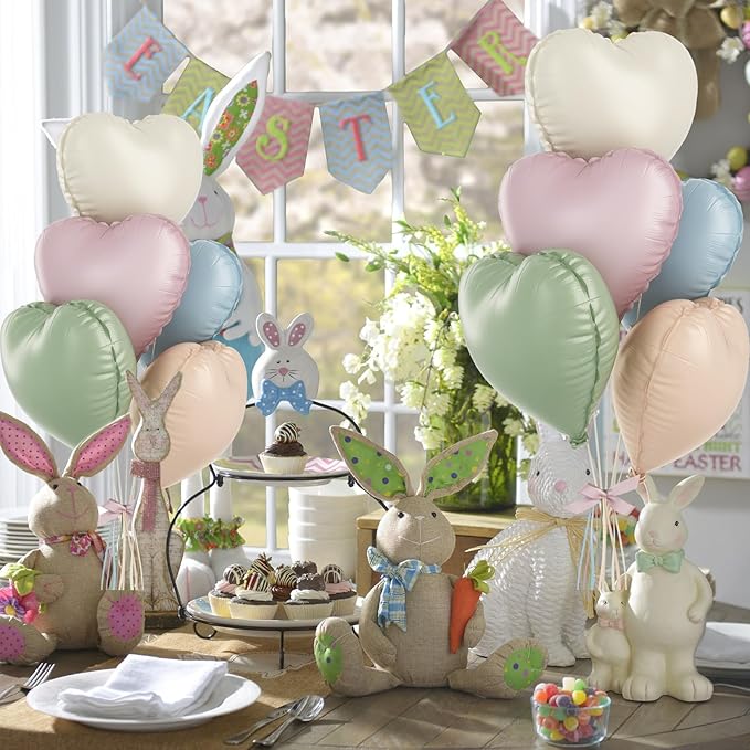 Pastel Colorful Heart Foil Balloons, 10PCS Assorted Rainbow Helium