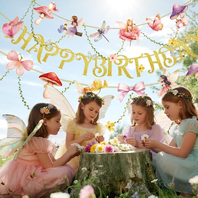 Fairy Birthday Banner Floral Party Decor Fairy First Birthday Party