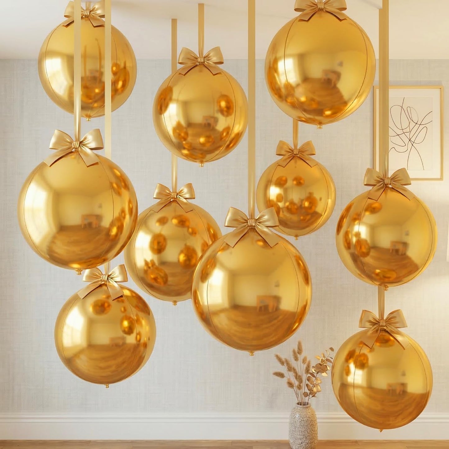Metallic Gold Round Foil Balloons, 22" Large 4D Sphere Mylar Ball