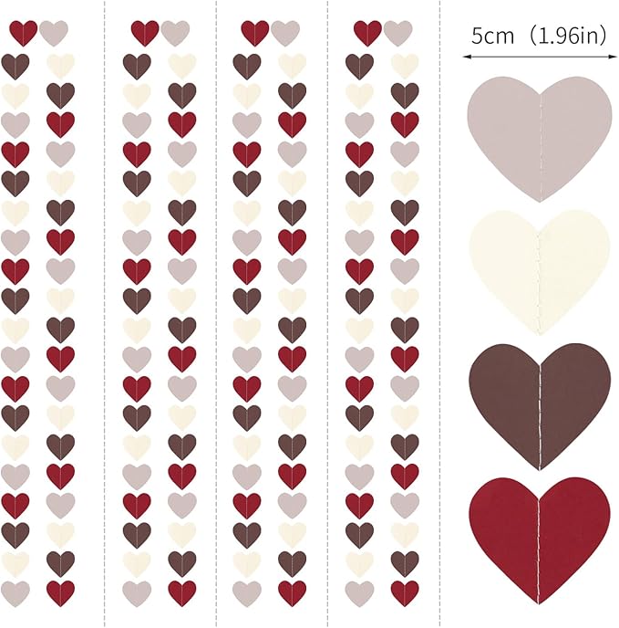 Boho Wedding Bridal Shower Party Decorations Heart Garland 52Ft Fall