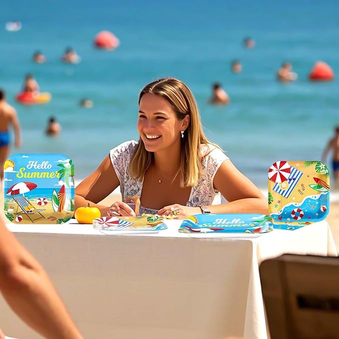200Pcs Beach Party Supplies Hello Summer Party Plates and Napkins