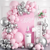 Pink and Silver Balloon Arch Kit, Metallic Silver Macaron Pink Balloon