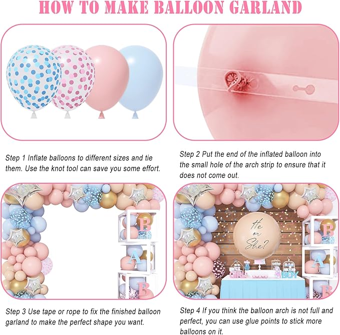 164PCS Gender Reveal Balloon Boxes Decorations Pink and Blue Balloon