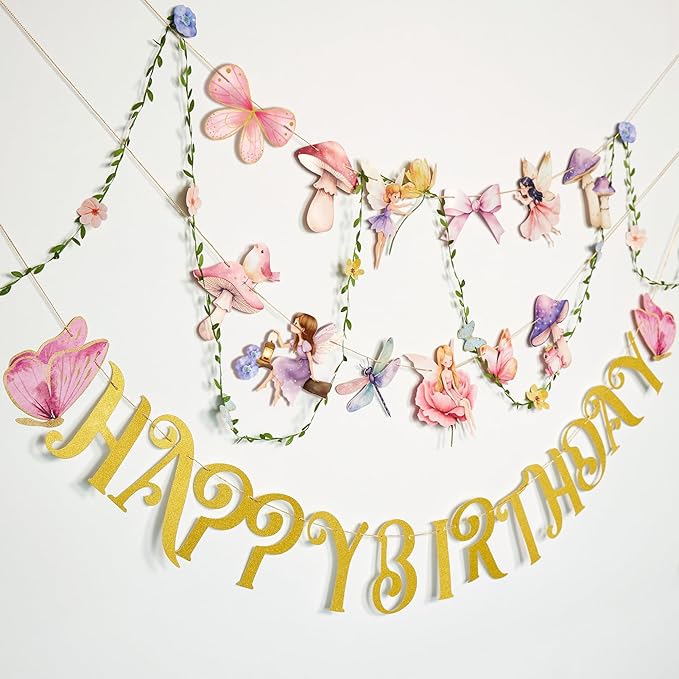 Fairy Birthday Banner Floral Party Decor Fairy First Birthday Party