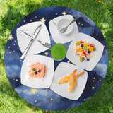 Dark Blue Round Tablecloth 48-52 inch, Stars Clouds Fitted Table Cloth