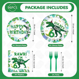 96 Pcs Dinosaur 6th Birthday Decorations Dino Plates and Napkins 6