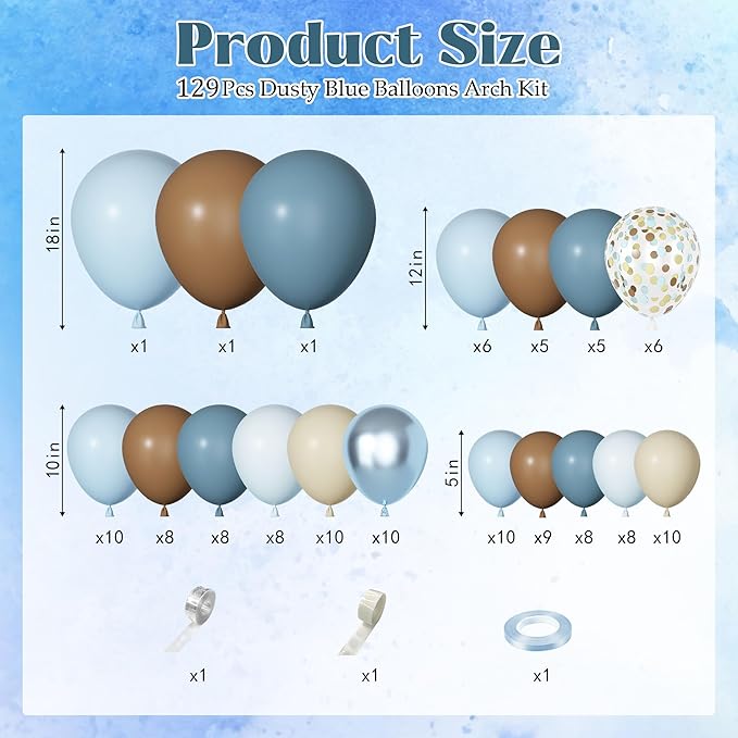Ouddy Party Dusty Blue Brown Balloons Garland Arch Kit, Different