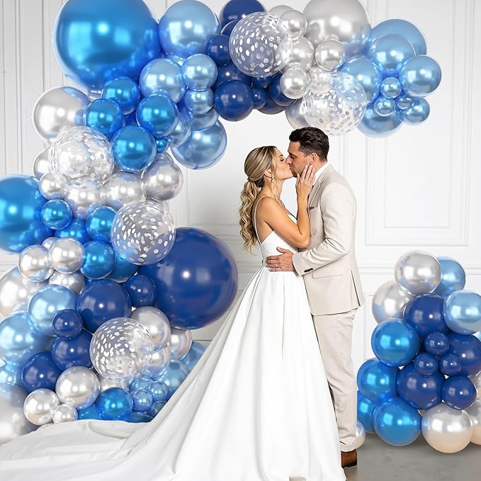 Amandir 153pcs Blue and Silver Balloon Garland Arch Kit, Different
