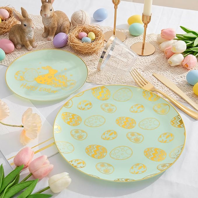 Festiva 175Pcs Easter Plates and Napkins Disposable - Green and Gold